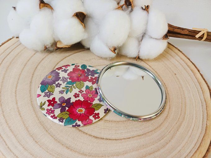 Miroir motif fleuri - rose & violet