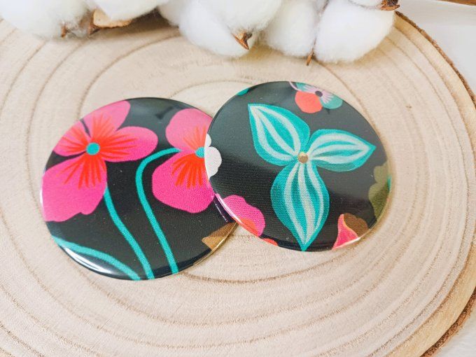 Miroir motif fleuri - rose & turquoise