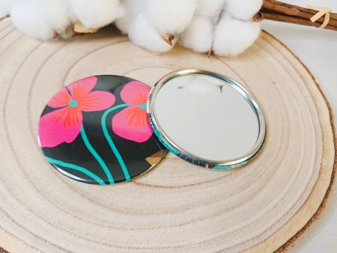Miroir motif fleuri - rose & turquoise