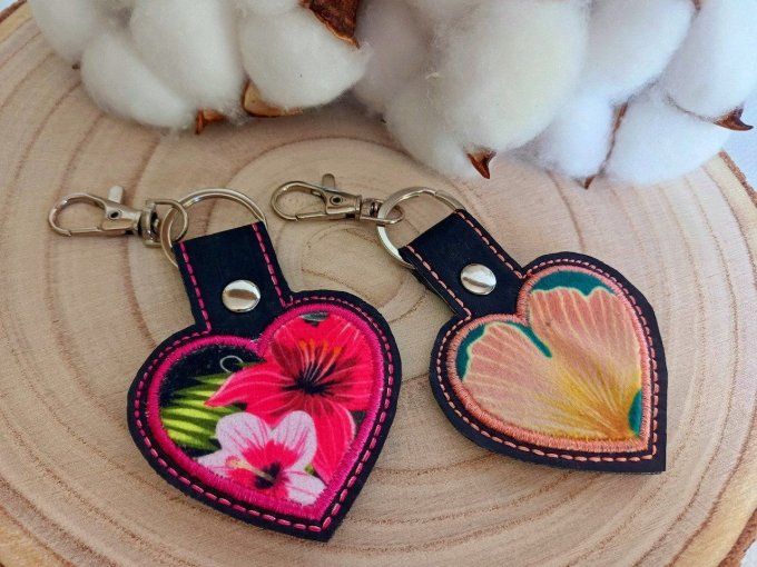 Porte-clé coeur - velours tropical