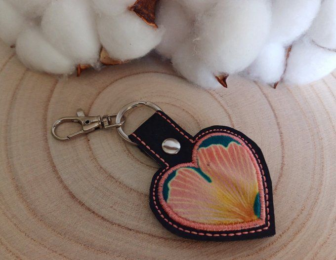 Porte-clé coeur - velours ginkgo