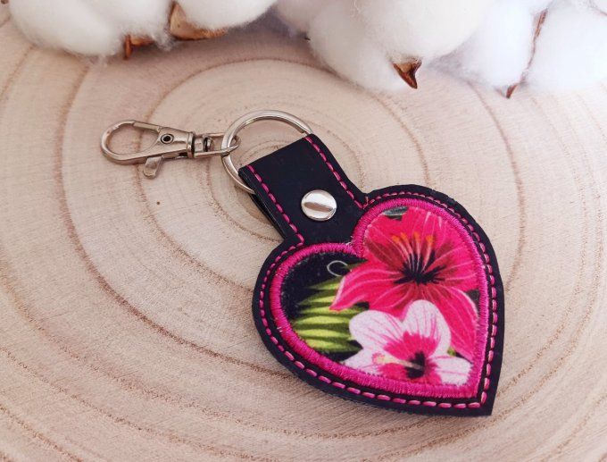 Porte-clé coeur - velours tropical