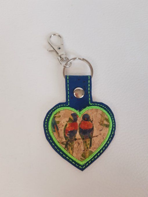Porte-clé Coeur appliqué liège Inséparables