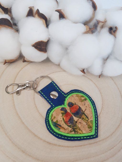 Porte-clé Coeur appliqué liège Inséparables