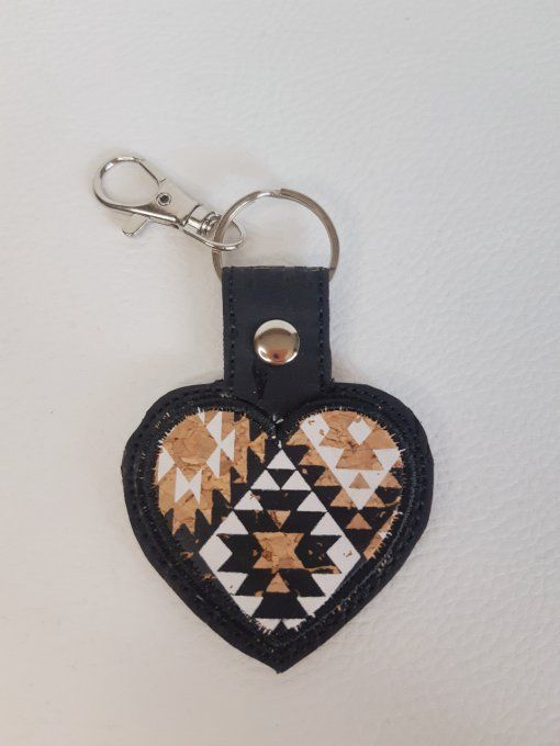 Porte-clé Coeur appliqué liège géométrique