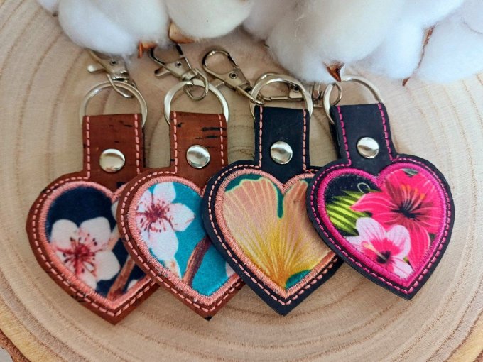 Porte-clé coeur - velours tropical